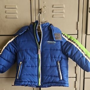 London Fog Boys Blue Jacket with Green Stripes Hooded Size 24 Months